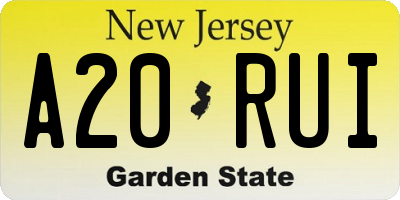 NJ license plate A20RUI