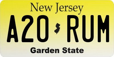 NJ license plate A20RUM