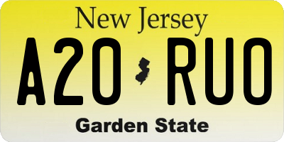 NJ license plate A20RUO