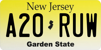 NJ license plate A20RUW