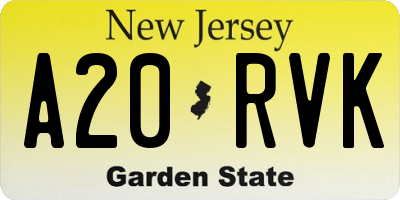 NJ license plate A20RVK