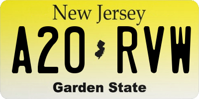 NJ license plate A20RVW