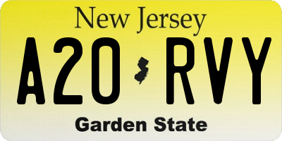 NJ license plate A20RVY