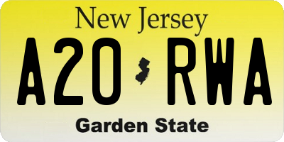 NJ license plate A20RWA