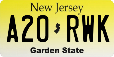NJ license plate A20RWK