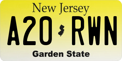 NJ license plate A20RWN