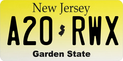 NJ license plate A20RWX