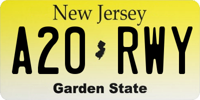 NJ license plate A20RWY