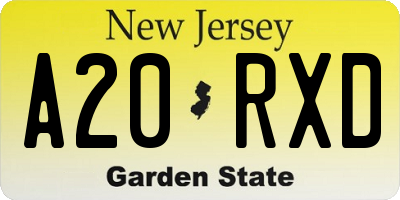 NJ license plate A20RXD