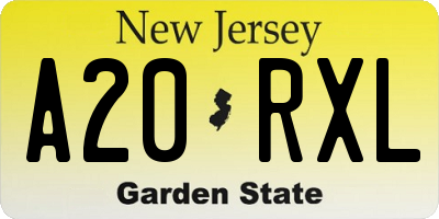 NJ license plate A20RXL