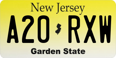 NJ license plate A20RXW