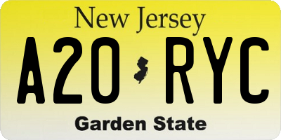 NJ license plate A20RYC