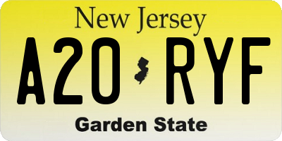 NJ license plate A20RYF