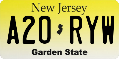 NJ license plate A20RYW