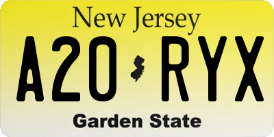 NJ license plate A20RYX