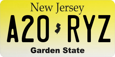 NJ license plate A20RYZ