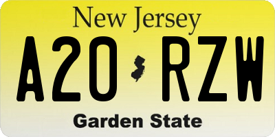 NJ license plate A20RZW