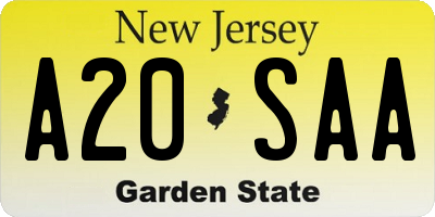 NJ license plate A20SAA