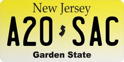 NJ license plate A20SAC