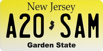 NJ license plate A20SAM