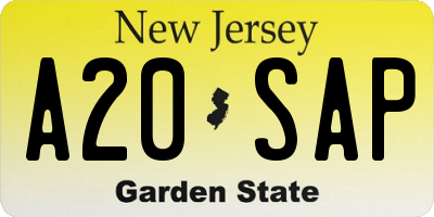 NJ license plate A20SAP