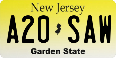 NJ license plate A20SAW