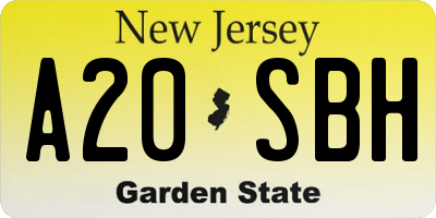 NJ license plate A20SBH