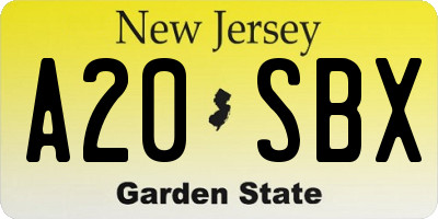 NJ license plate A20SBX