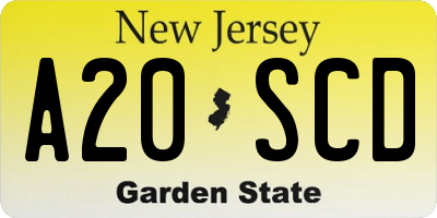 NJ license plate A20SCD