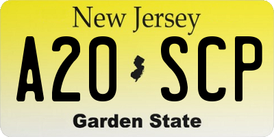NJ license plate A20SCP