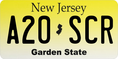 NJ license plate A20SCR