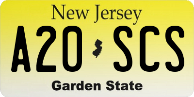 NJ license plate A20SCS