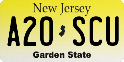NJ license plate A20SCU
