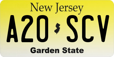 NJ license plate A20SCV
