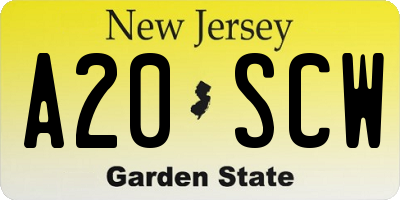 NJ license plate A20SCW