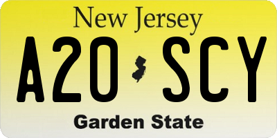 NJ license plate A20SCY