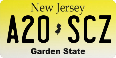 NJ license plate A20SCZ