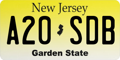 NJ license plate A20SDB