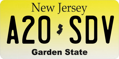 NJ license plate A20SDV