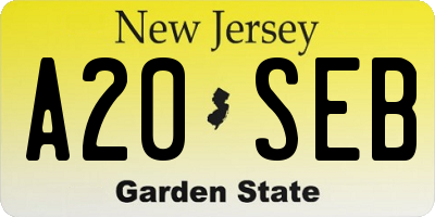 NJ license plate A20SEB