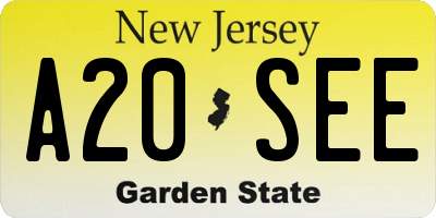 NJ license plate A20SEE