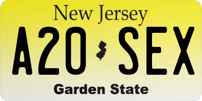 NJ license plate A20SEX