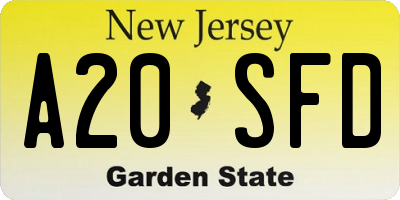 NJ license plate A20SFD