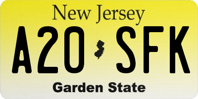 NJ license plate A20SFK