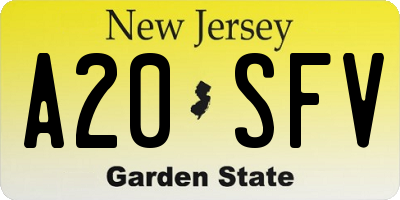 NJ license plate A20SFV