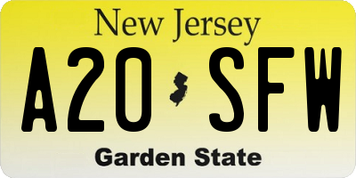 NJ license plate A20SFW