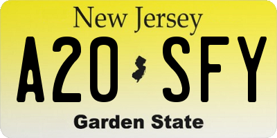 NJ license plate A20SFY