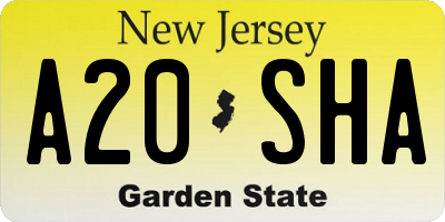 NJ license plate A20SHA