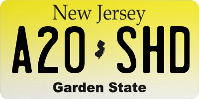 NJ license plate A20SHD