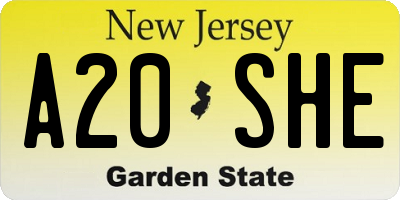 NJ license plate A20SHE